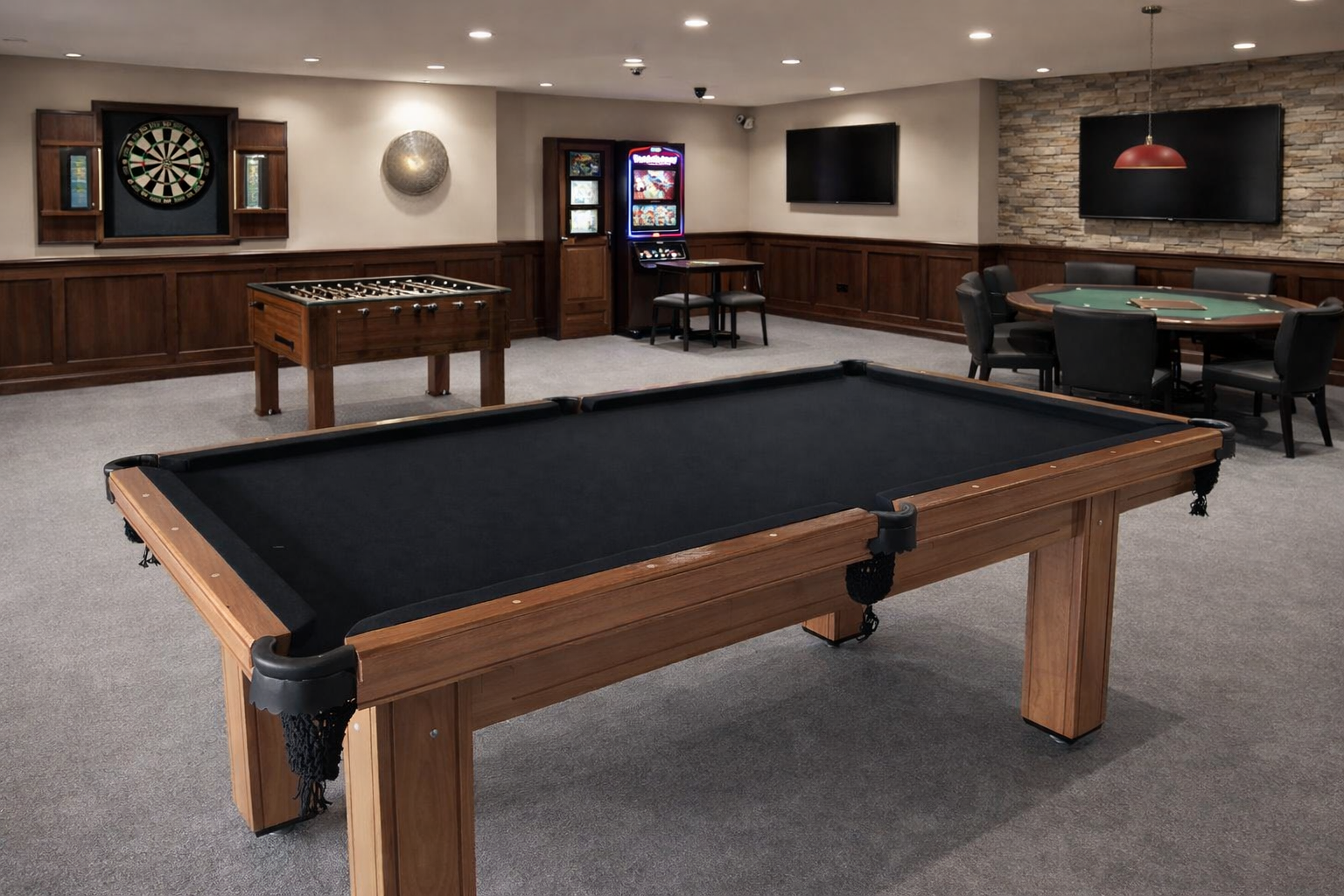 Mesa de bilhar premium em ambiente elegante